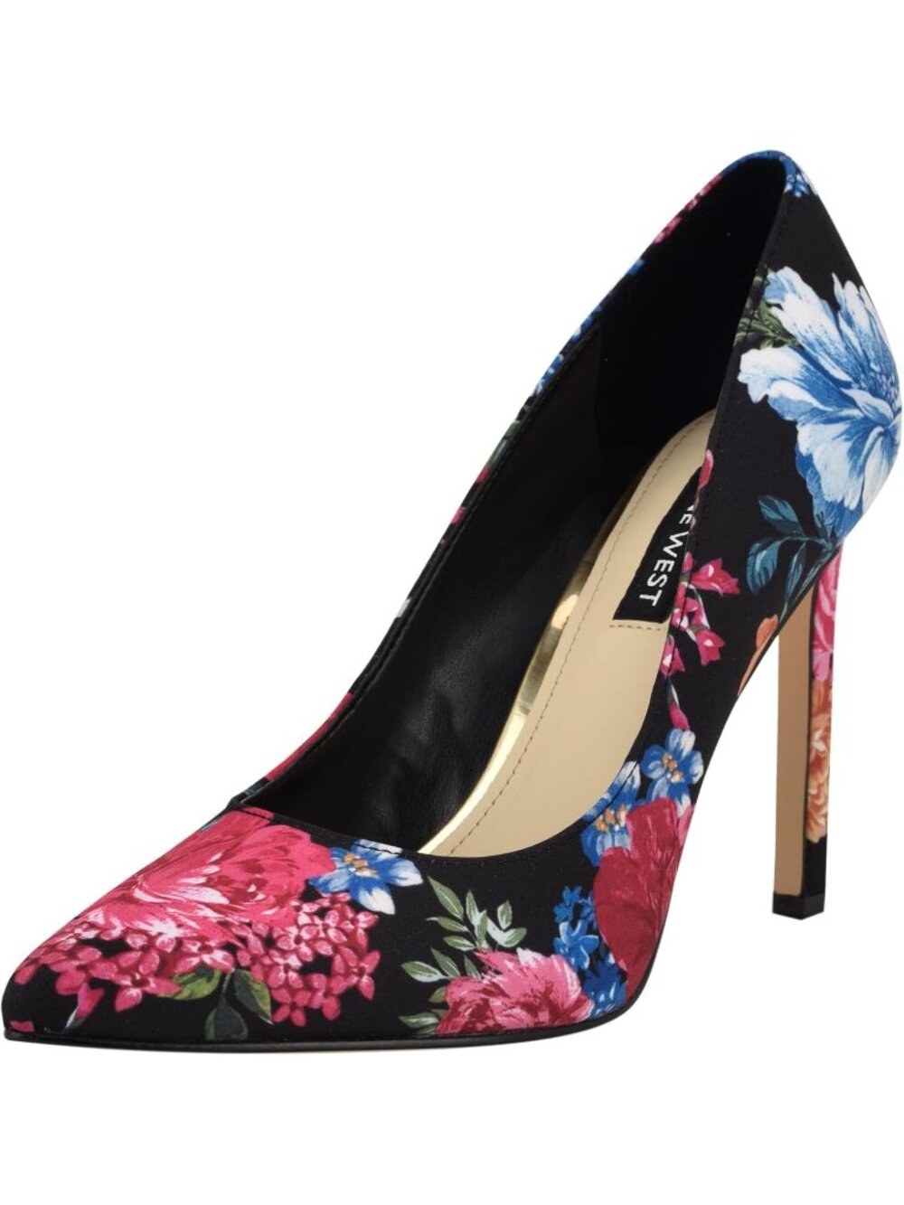 Women's Black Blooms Floral Pointed Toe Footbed Tatiana Pump Covered Heel Shoes